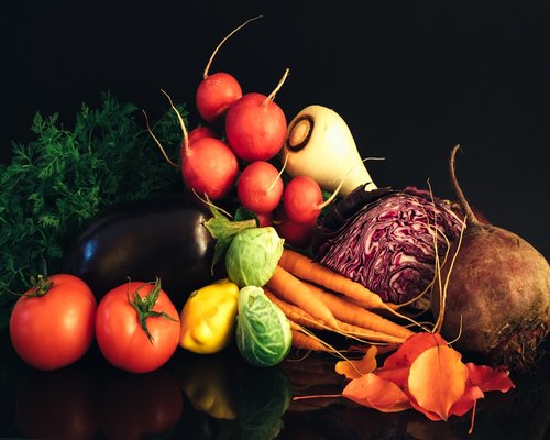 Fresh organic vegetables and fruits colorful lifestyle diet